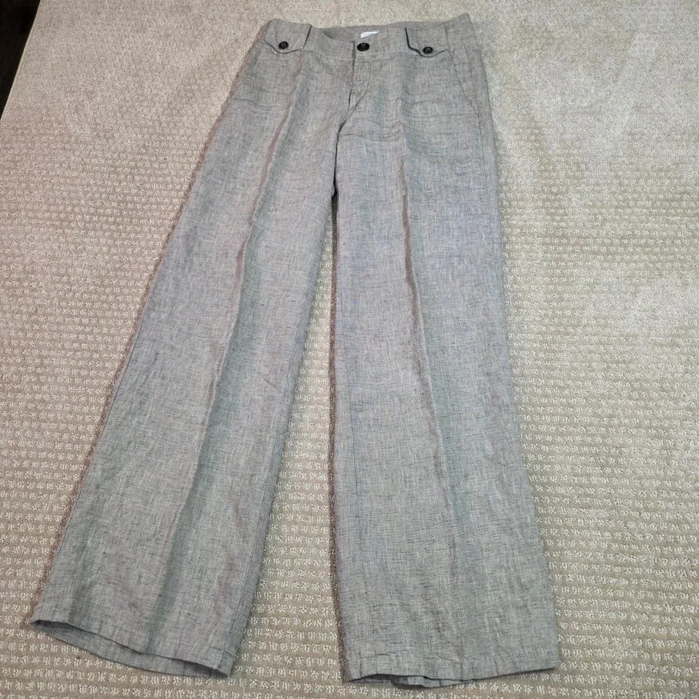 Banana Republic Ryan Fit Pants 2 Gray 100% Linen Wide Leg Lightweight 1172